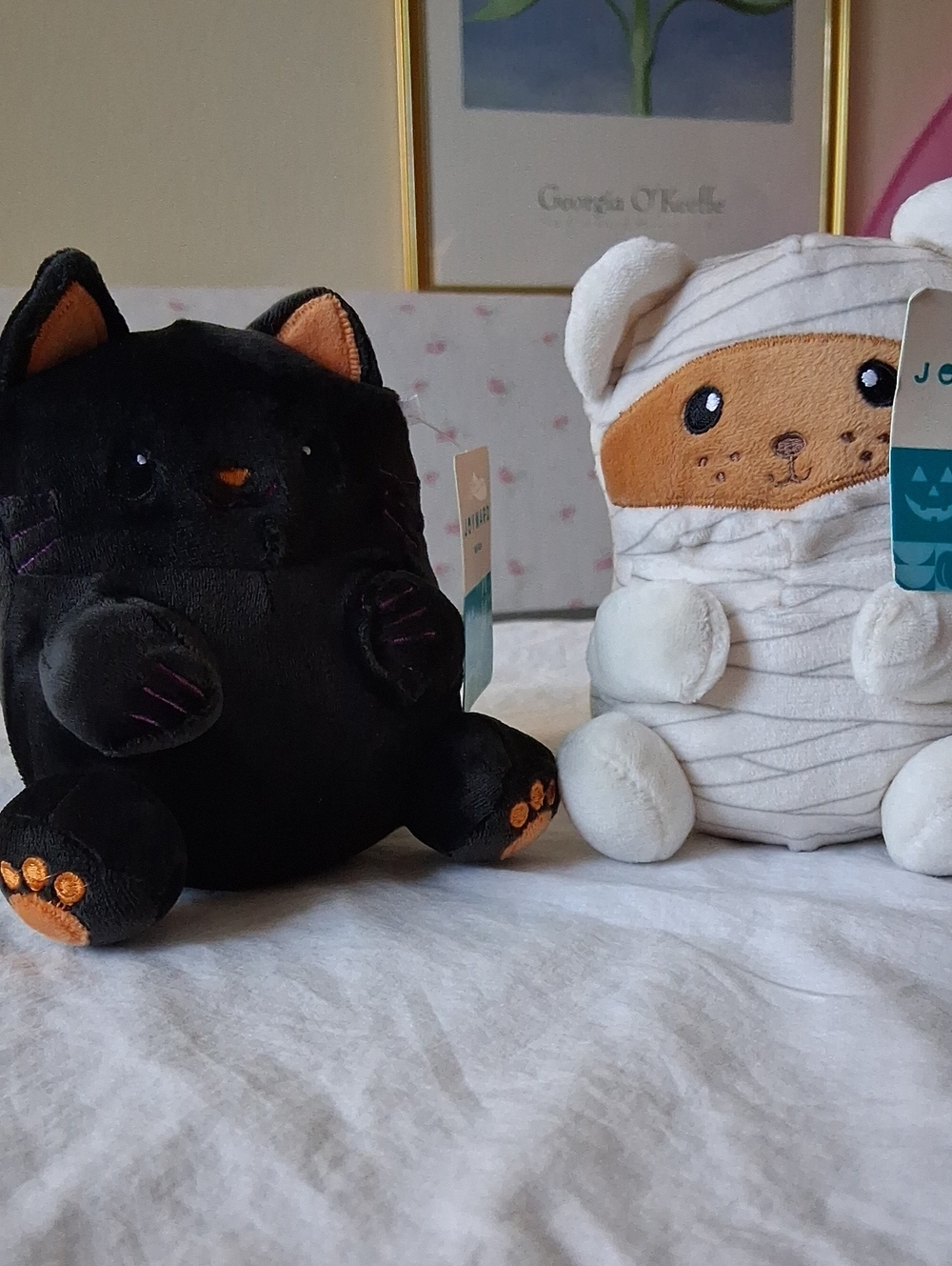2 Plush Toys - Black Plush Cat And a Mini Mummy Plush Puppy.